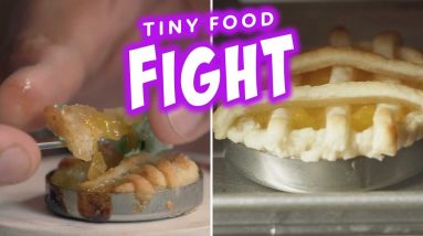 This Is The Smallest Peachy Pear Pie | Tiny Food Fight | Discovery+