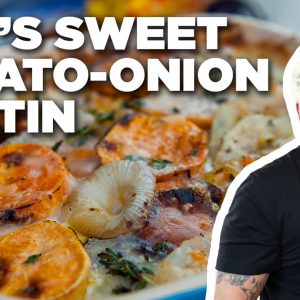 Guy Fieri's Sweet Potato-Onion Gratin | Guy's Big Bite | Food Network