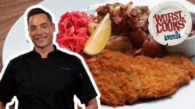 Jeff's Pork Schnitzel and German Potato Salad | Worst Cooks in America | Food Network