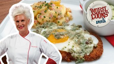 Anne Burrell's Pork Schnitzel with Austrian Potato Salad | Worst Cooks in America | Food Network