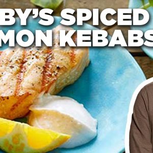 Bobby Flay's Salmon Kebabs and Yogurt Sauce | Boy Meets Grill | Food Network