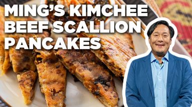 Ming Tsai's Kimchee Beef Scallion Pancakes | Guy's Ranch Kitchen | Food Network