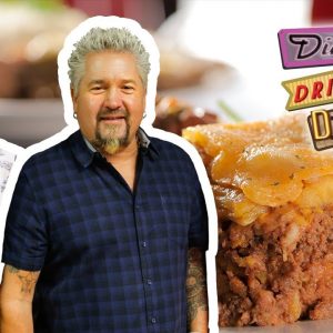 Guy Fieri and Antonia Lofaso Eat Pastellón de Amarillo | Diners, Drive-Ins and Dives | Food Network
