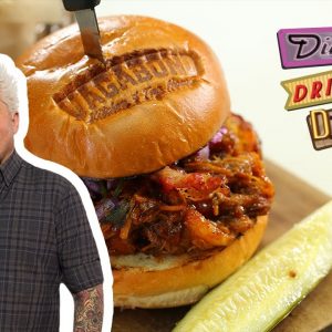 Guy Fieri Eats a Bacon, Brisket & Pulled Pork Sandwich | Diners, Drive-Ins and Dives | Food Network