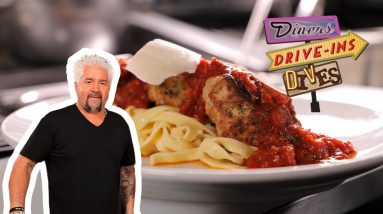 Guy Fieri Eats Veal, Lamb and Ricotta Meatballs | Diners, Drive-Ins and Dives | Food Network