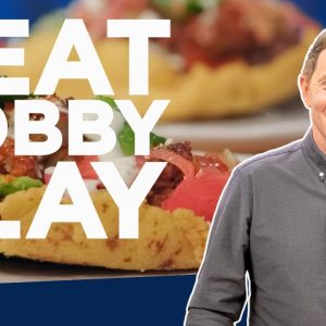 Bobby Flay Makes Chorizo and Shrimp Sopes | Beat Bobby Flay | Food Network
