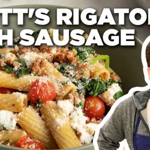 Scott Conant's Rigatoni with Sausage, Spinach and Goat Cheese | Food Network