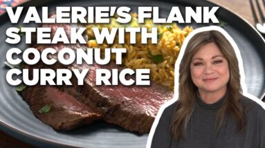 Valerie Bertinelli's 5-Ingredient Marinated Flank Steak with Coconut Curry Rice | Food Network
