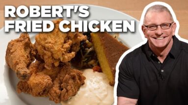 Robert Irvine's Fried Chicken with Buttermilk Sriracha Dipping Sauce and Cornbread | Food Network