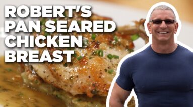 Robert Irvine's Pan Seared Chicken Breast with Herb Jus and Potato-Vegetable Hash | Food Network