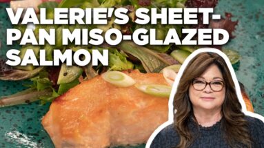 Valerie Bertinelli's Sheet-Pan Miso-Glazed Salmon and Radishes | Food Network