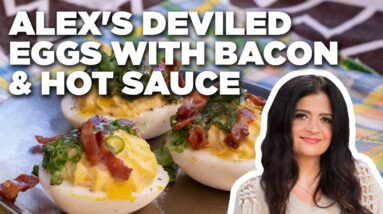 Alex Guarnaschelli's Deviled Eggs with Bacon and Hot Sauce | Food Network