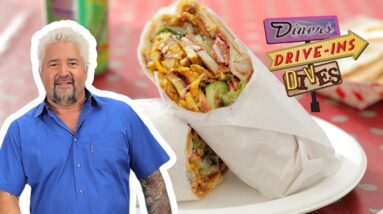 Guy Fieri Eats a Fattoush Chicken Shawarma Wrap | Diners, Drive-Ins and Dives | Food Network