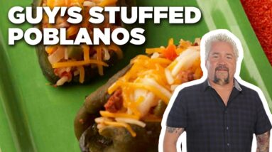 Guy Fieri's Poblanos Stuffed with Chorizo, Shrimp & Rice (THROWBACK) | Guy's Big Bite | Food Network