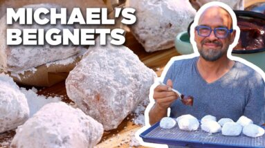 Michael Symon's Beignets with Chicory Chocolate Sauce | Symon Dinner's Cooking Out | Food Network
