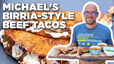 Michael Symon's Birria-Style Beef Tacos | Symon Dinner's Cooking Out | Food Network