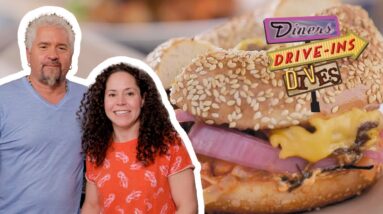 Guy Fieri & Stephanie Izard Eat the Korean Mama Bagel | Diners, Drive-Ins and Dives | Food Network