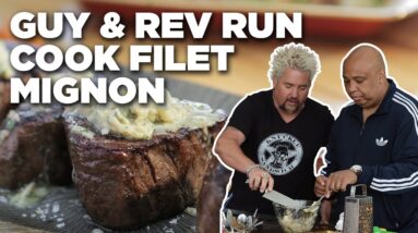 Guy Fieri Cooks Filet Mignon with Rev Run | Guy's Big Bite | Food Network