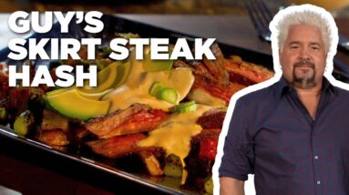 Guy Fieri's Grilled Skirt Steak Hash with Red Pepper Hollandaise | Guy’s Big Bite | Food Network