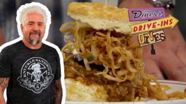 Guy Fieri Eats BBQ Pulled Pork Biscuits in Denver | Diners, Drive-Ins and Dives | Food Network