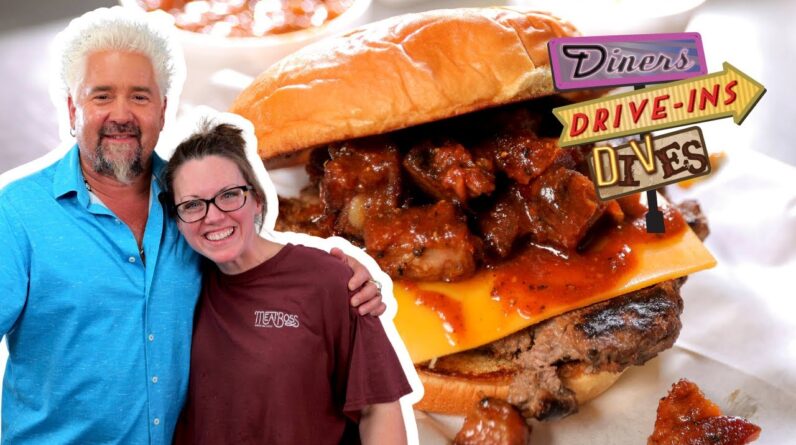 Guy Fieri Eats the BOSS Burger with Rib Candy in Mobile | Diners, Drive-Ins and Dives | Food Network